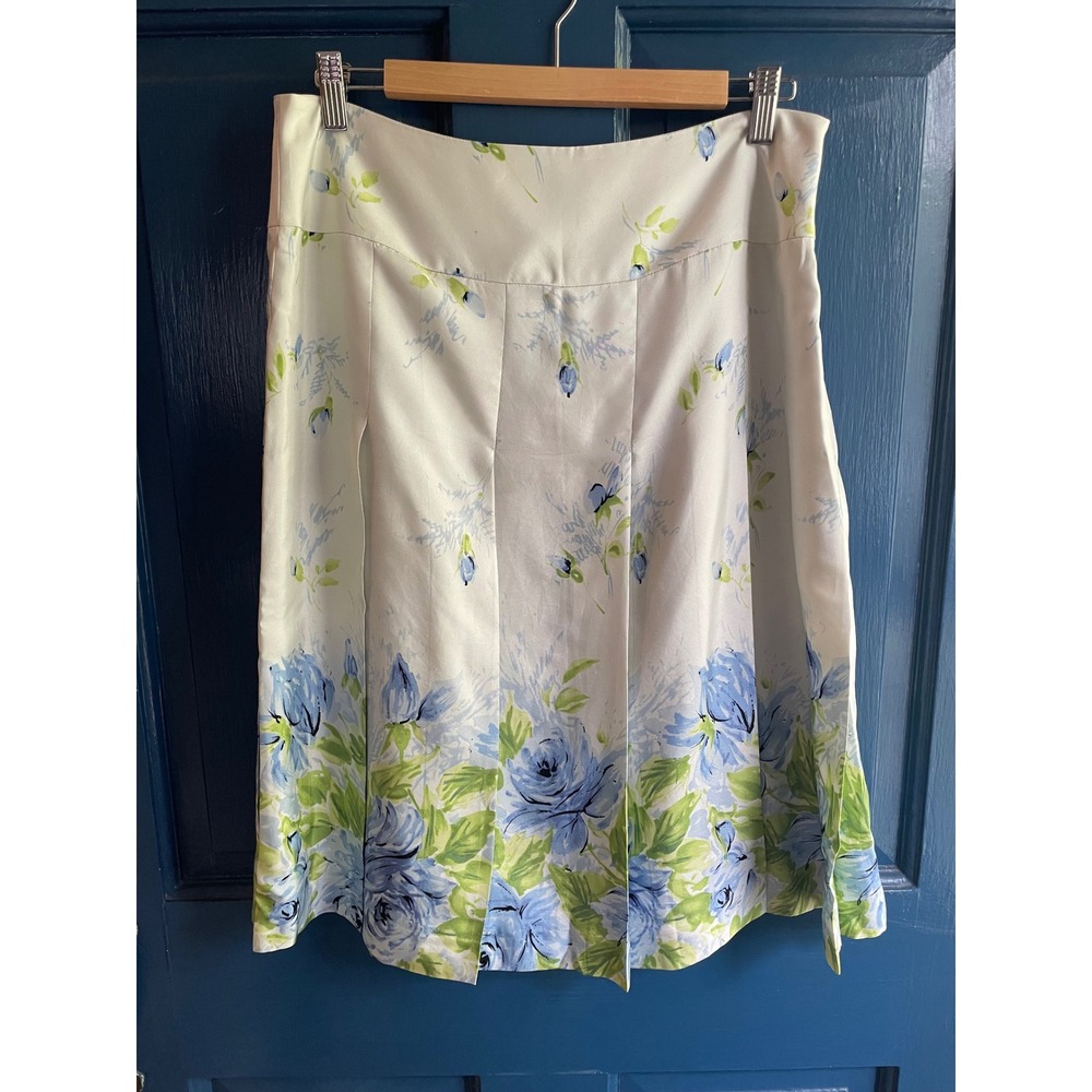 Vintage Silk Pleated Skirt A-Line Midi Blue Green‎ Size 10 Nine West